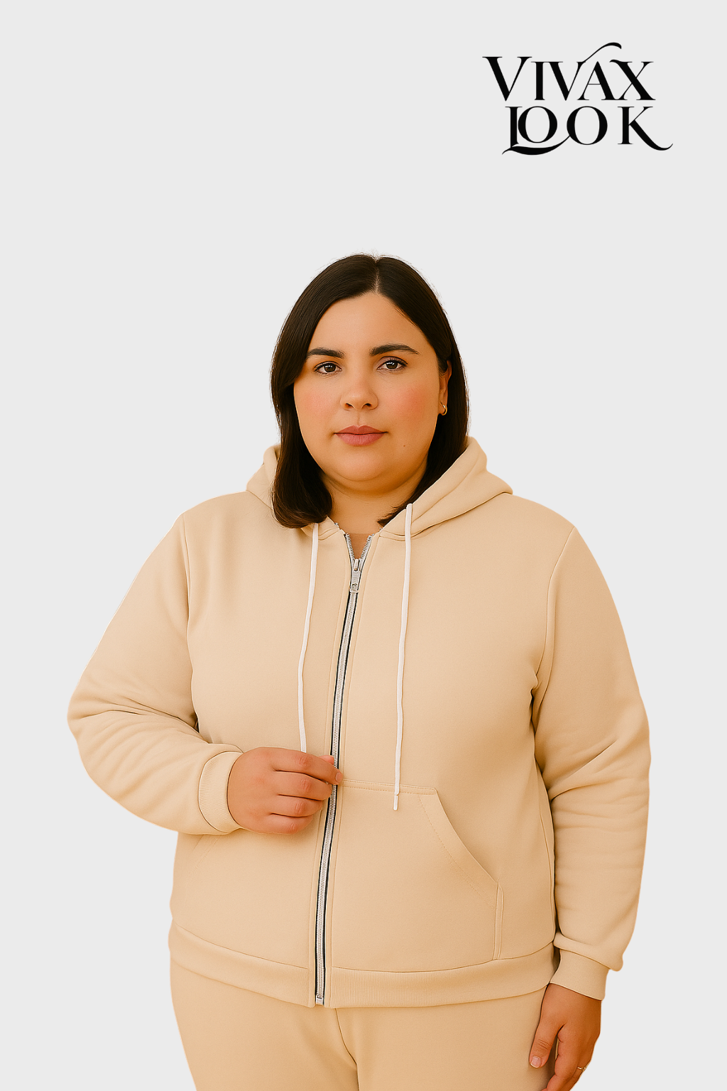 Moletom Plus Size Com Ziper Capuz e  Bolso