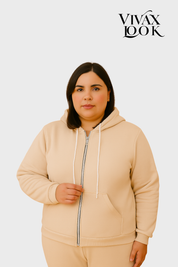 Moletom Plus Size Com Ziper Capuz e  Bolso