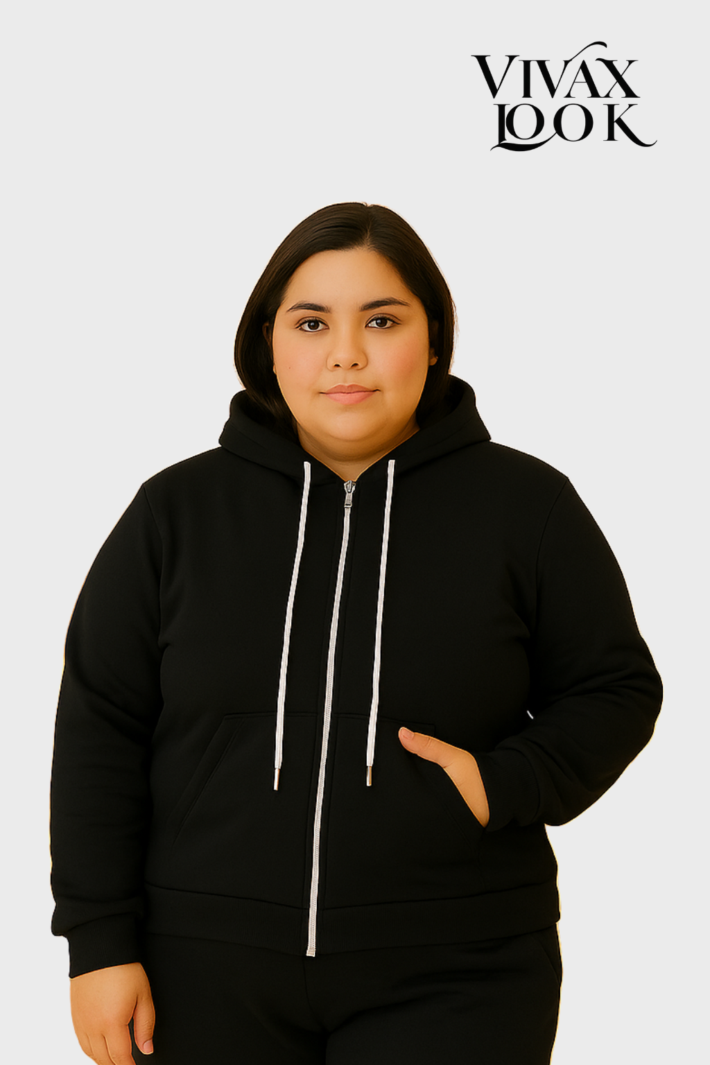 Moletom Plus Size Com Ziper Capuz e  Bolso