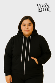 Moletom Plus Size Com Ziper Capuz e  Bolso