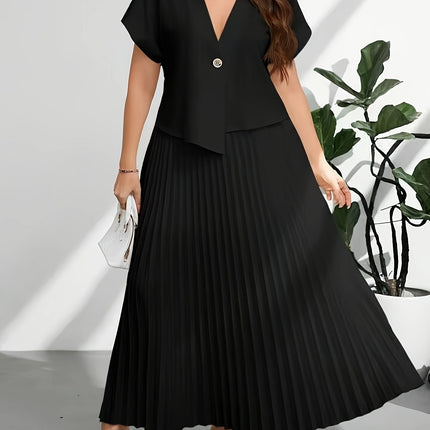 Conjunto Plus Size com Top e Saia Plissada