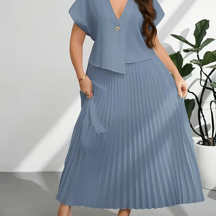 Conjunto Plus Size com Top e Saia Plissada