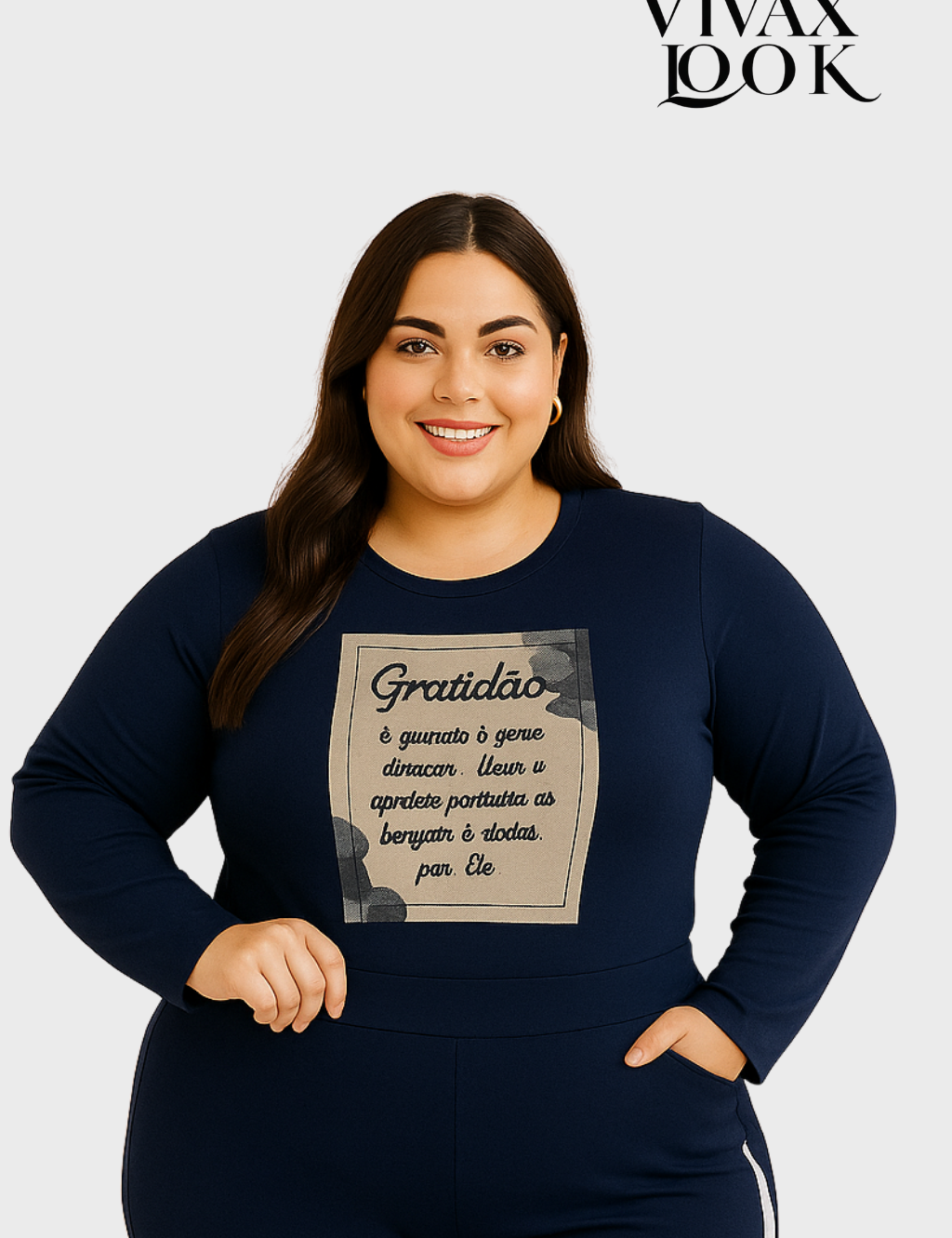 Blusa Manga Longa Plus Size Visco Lycra