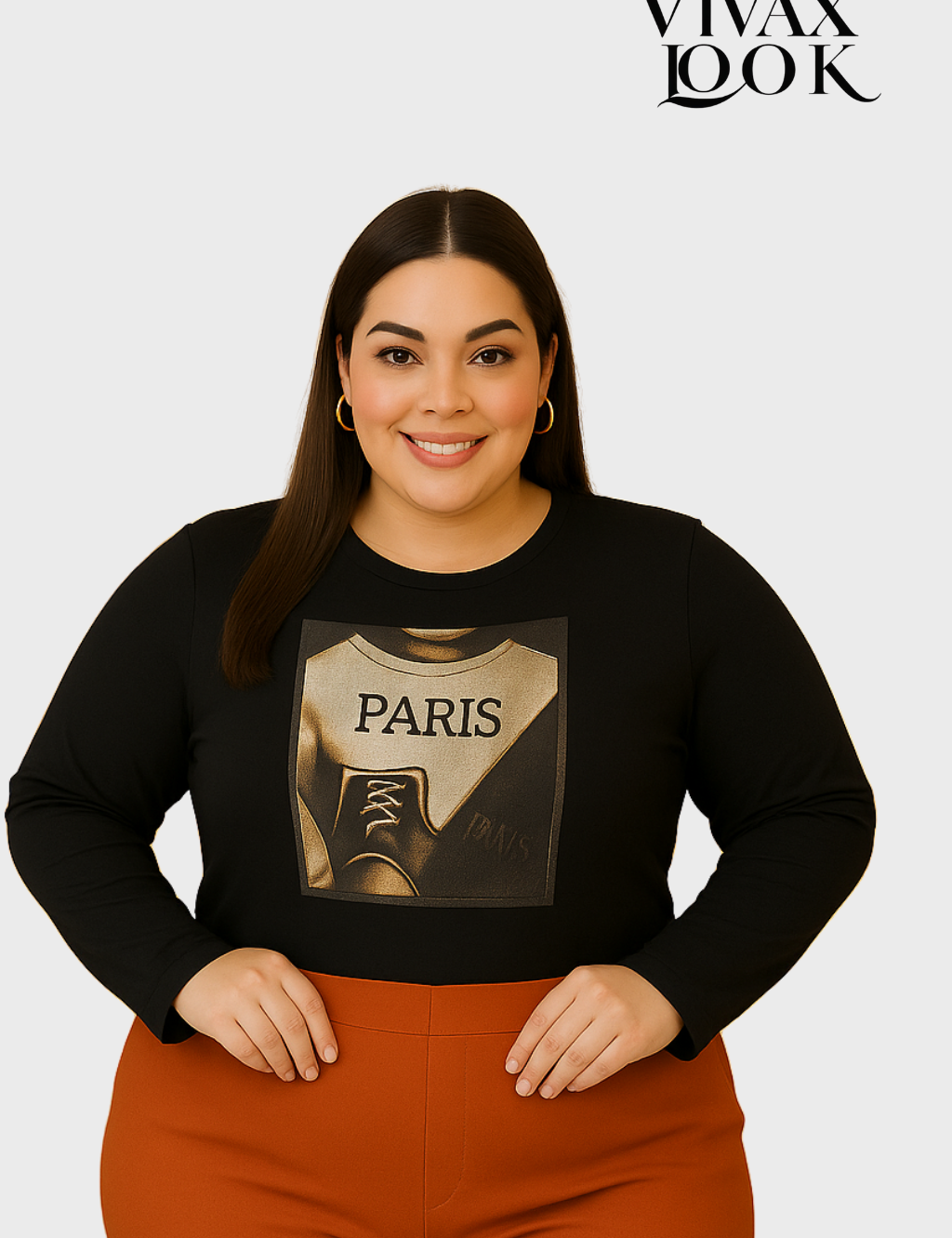 Blusa Manga Longa Plus Size Visco Lycra