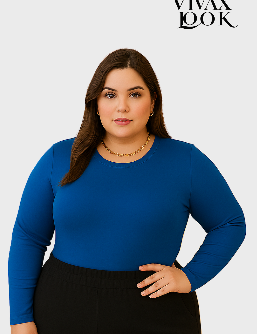 Blusa Manga Longa Plus Size Visco Lycra