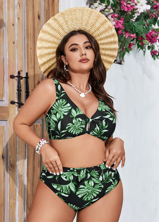 Biquíni Tropical com decote em V Plus Size