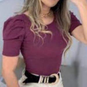 Blusinha Manga Curta Canelada Princesa Vinho