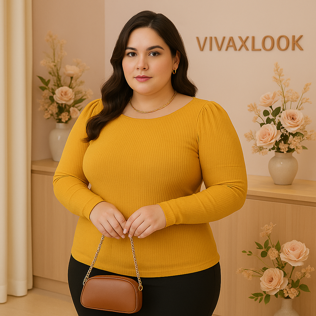 Blusa Canelada Manga Longa Plus Size