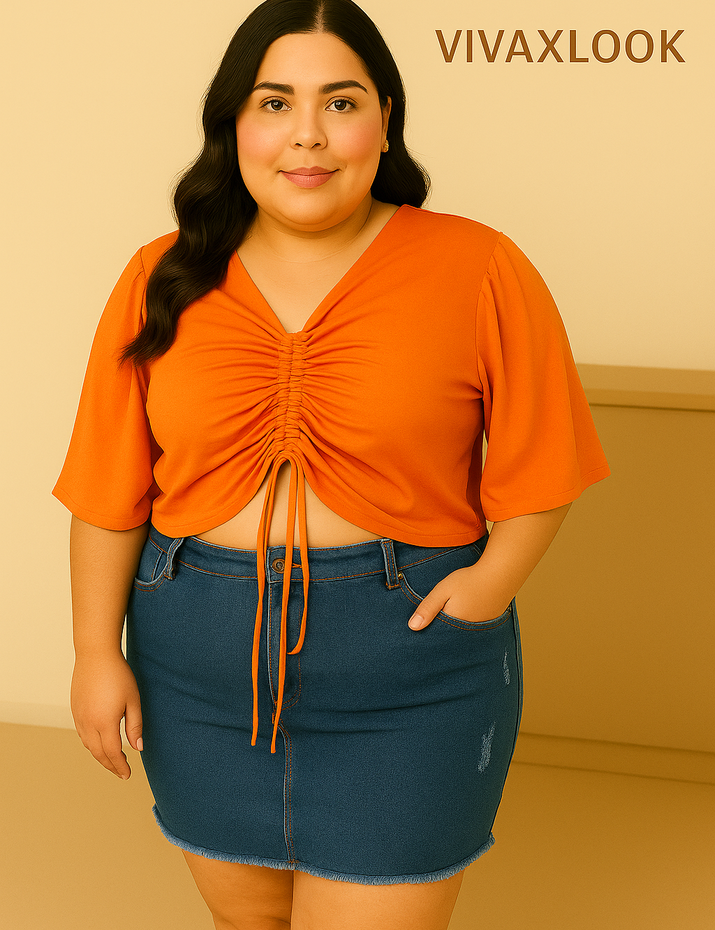 Blusa Franzida Plus Size Com Manga Flare - Elegância com Toque Moderno