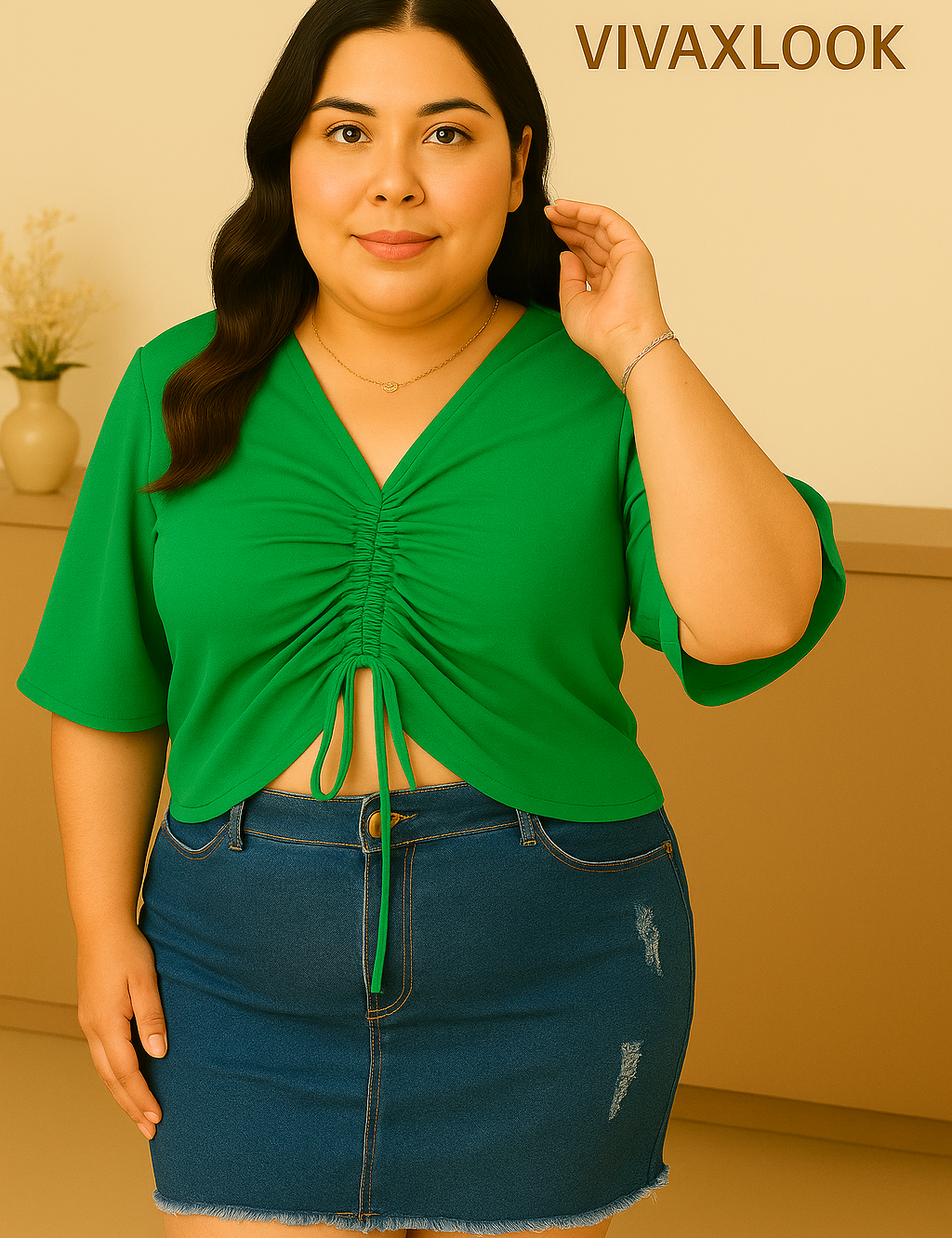 Blusa Franzida Plus Size Com Manga Flare - Elegância com Toque Moderno