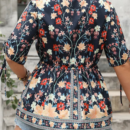 Gibsie plus size floral impressão gravata manga curta com decote em v topo feminino verão 2025 casual estilo de férias elástico boho blusas femininas