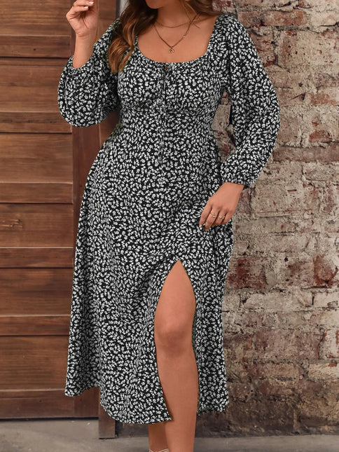 Vestido casual floral plus size para mulheres, tecido justo, confortável para primavera e outono, moda