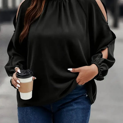 GIBSIE-Blusa preta de fenda manga comprida feminina, tops plus size, gola alta, solta, casual OL, moda feminina, outono, novo, 2022