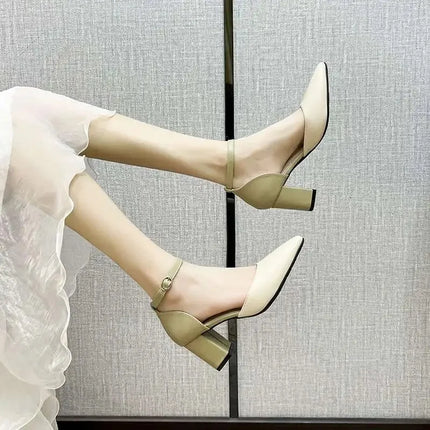 Sapato Salto Grosso Bico Fino Estilo Francês 7cm