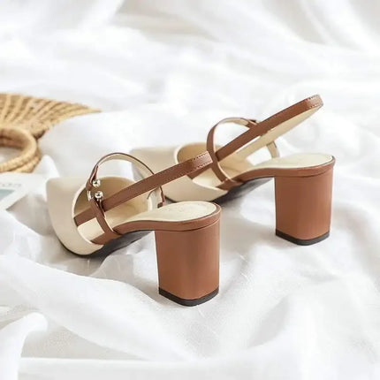 Sapato Salto Grosso Bico Fino Estilo Francês 7cm