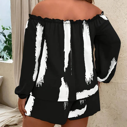 GIBSIE-manga comprida fora do ombro tops e shorts para mulheres, plus size, casual, roupas femininas, primavera, verão, férias, 2 peças