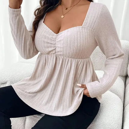 Gibsie plus size querida pescoço sólido peplum blusa feminina primavera outono manga longa estilo americano elegante magro curto topo