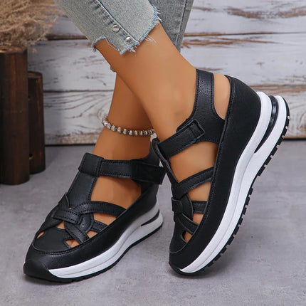 Sandália Plataforma Romana Plus Size com Velcro e Design Respirável