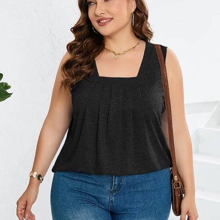 GIBSIE-regata feminina sem mangas com gola quadrada e plissada frontal, tops básicos soltos, tamanho grande, moda casual, verão, 2024