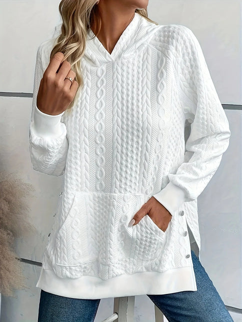 Blusa Feminina Tricot com Capuz e Bolso Frontal