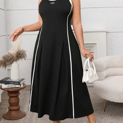 Gibsie plus size feminino contraste o-pescoço sem mangas a linha vestido 2025 nova moda verão rua vestido longo casual maxi vestidos