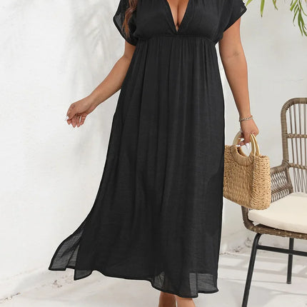 GIBSIE-Sexy feminino com decote em V sem encosto para biquíni, vestido casual para férias de verão, vestidos de praia longos, plus size, novo, 2024