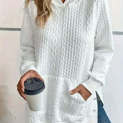 Blusa Feminina Tricot com Capuz e Bolso Frontal