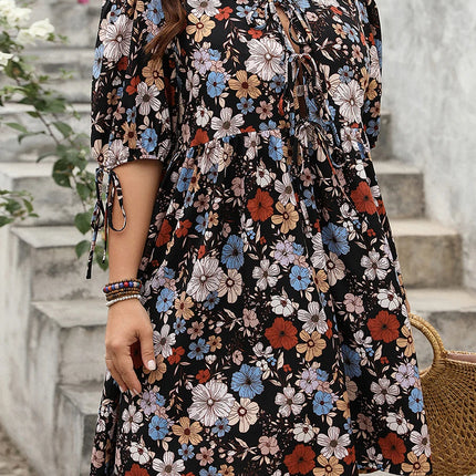 2025 Sexy feminino verão plus size vestido de manga curta o pescoço gravata frente boho floral vestidos de férias