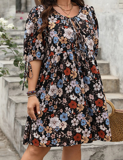 2025 Sexy feminino verão plus size vestido de manga curta o pescoço gravata frente boho floral vestidos de férias