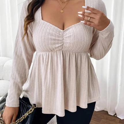 Gibsie plus size querida pescoço sólido peplum blusa feminina primavera outono manga longa estilo americano elegante magro curto topo