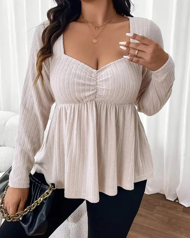 Gibsie plus size querida pescoço sólido peplum blusa feminina primavera outono manga longa estilo americano elegante magro curto topo