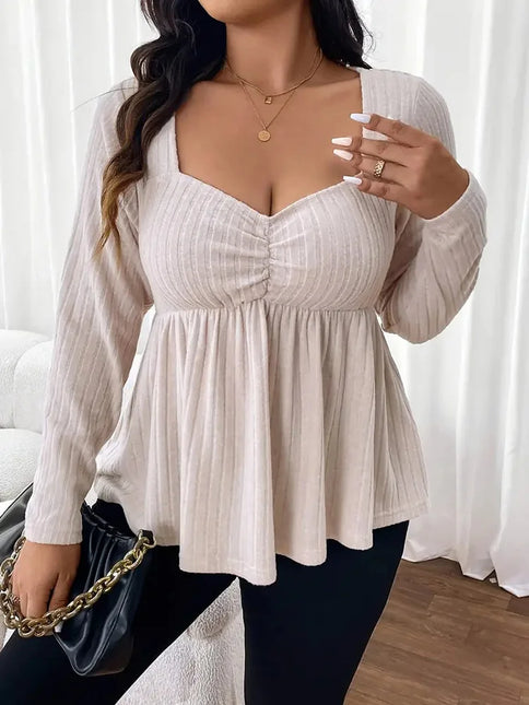 Gibsie plus size querida pescoço sólido peplum blusa feminina primavera outono manga longa estilo americano elegante magro curto topo