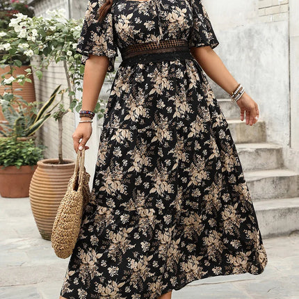 Gibsie plus size quadrado pescoço floral impressão maxi vestido feminino verão 2025 nó frente oco para fora boho férias grandes vestidos de balanço