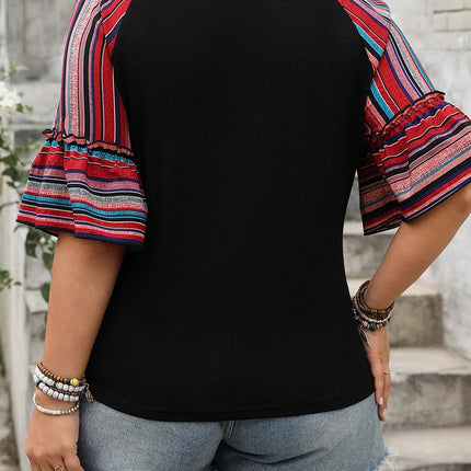 Gibsie plus size solto com decote em v listra manga alargada topo moda feminina 2025 verão boho meia manga feminino casual blusa de férias