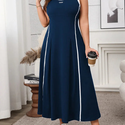 Gibsie plus size feminino contraste o-pescoço sem mangas a linha vestido 2025 nova moda verão rua vestido longo casual maxi vestidos