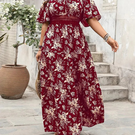 Gibsie plus size quadrado pescoço floral impressão maxi vestido feminino verão 2025 nó frente oco para fora boho férias grandes vestidos de balanço