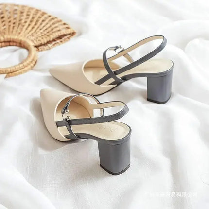 Sapato Salto Grosso Bico Fino Estilo Francês 7cm