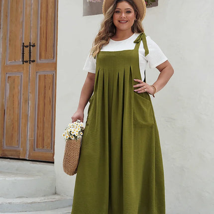 Gibsie plus size sólido gravata ombro macacão vestido para mulher 2025 verão casual solto sem mangas maxi vestidos longos com bolsos