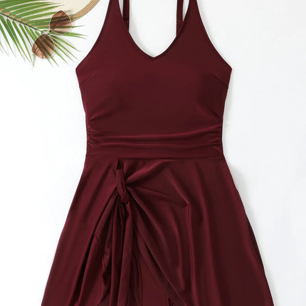 2025 sexy feminino verão vestido de natação sem mangas com decote em v lado amarrar macacão banho monokini maiô 4xl plus size biquíni