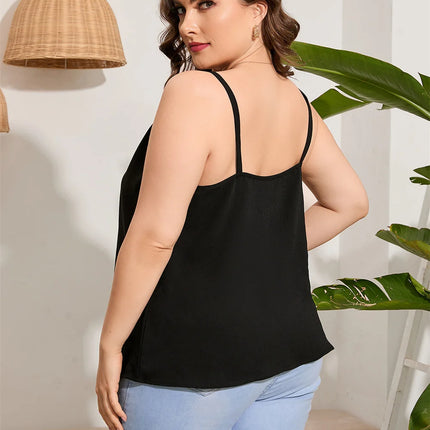 GIBSIE-Camiseta feminina, tamanho grande, preto, decote em v, sem mangas, tops sem costas, moda, tanques casuais de botão frontal, verão