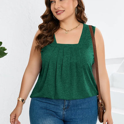 GIBSIE-regata feminina sem mangas com gola quadrada e plissada frontal, tops básicos soltos, tamanho grande, moda casual, verão, 2024