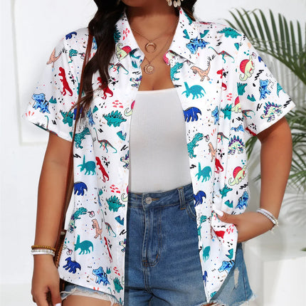 GIBSIE-camisas femininas com estampa boho, manga curta, colarinho com botões, plus size, blusas casuais para férias, verão