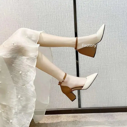 Sapato Salto Grosso Bico Fino Estilo Francês 7cm