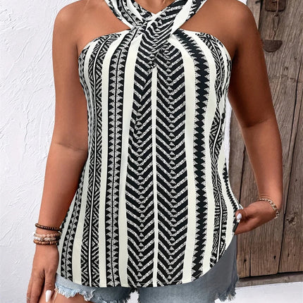 Gibsie plus size moda listrado sem mangas halter topo feminino verão férias estilo solto casual fechadura volta senhoras blusas