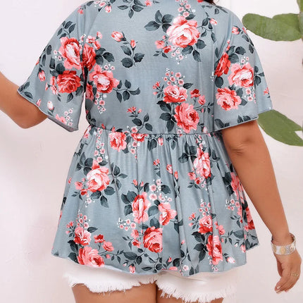 Gibsie plus size floral impressão casual peplum blusa feminina 2025 verão com decote em v manga borboleta boho elástico férias blusas topos