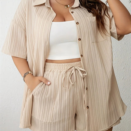GIBSIE-Camisa de manga curta com calções de cintura elástica para mulheres plus size, casual com botões, conjuntos de 2 peças de férias, verão, 2024
