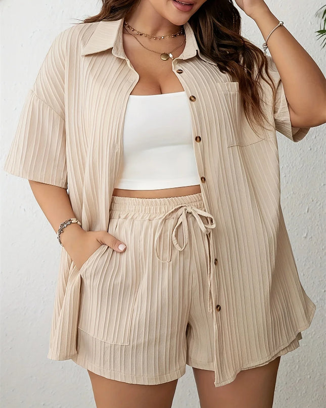 GIBSIE-Camisa de manga curta com calções de cintura elástica para mulheres plus size, casual com botões, conjuntos de 2 peças de férias, verão, 2024