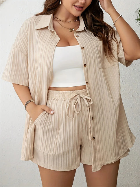 GIBSIE-Camisa de manga curta com calções de cintura elástica para mulheres plus size, casual com botões, conjuntos de 2 peças de férias, verão, 2024