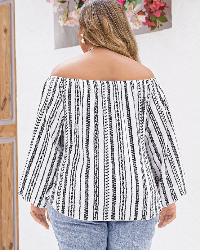 Gibsie-boho tops femininos, plus size, manga comprida casual, frente de gravata, estampa étnica, blusas de férias, primavera, 2022