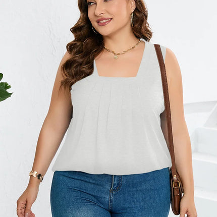 GIBSIE-regata feminina sem mangas com gola quadrada e plissada frontal, tops básicos soltos, tamanho grande, moda casual, verão, 2024
